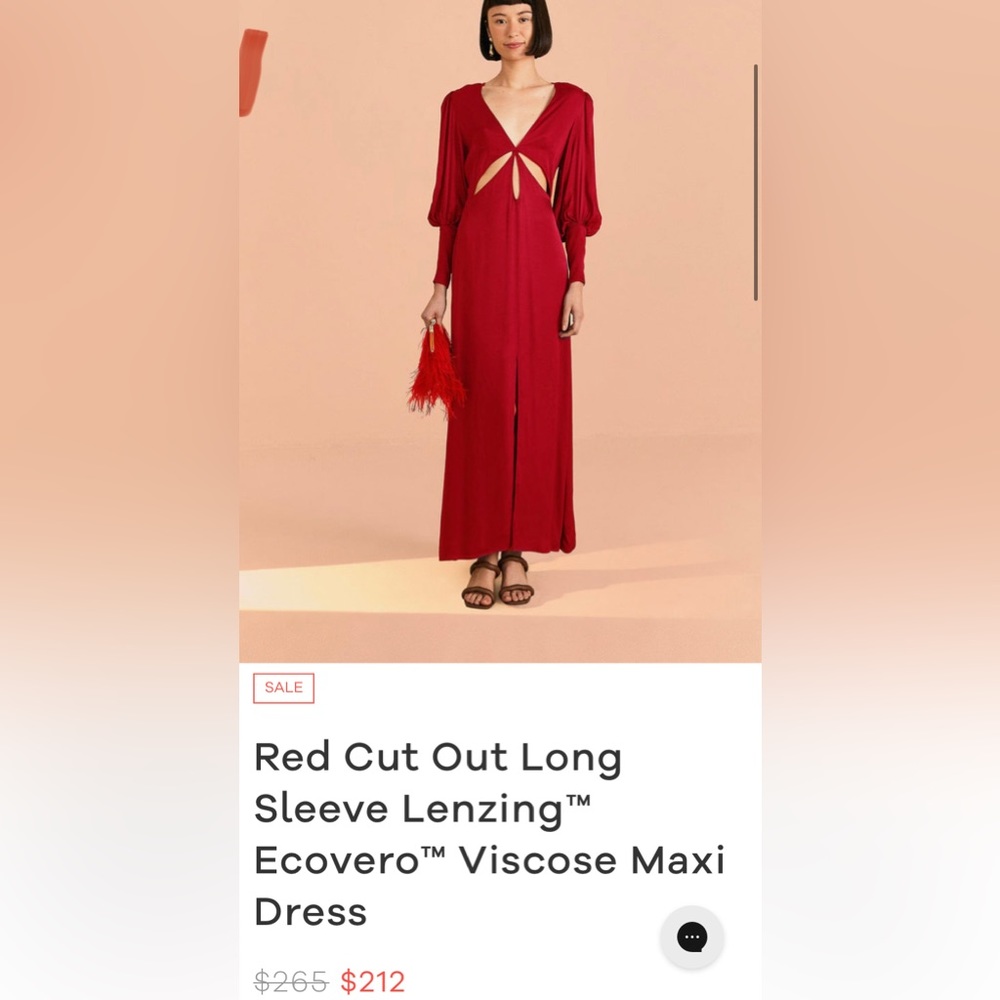 Farm Rio Red Cut Out Long Sleeve Lenzing Ecovero Viscose Maxi Dress